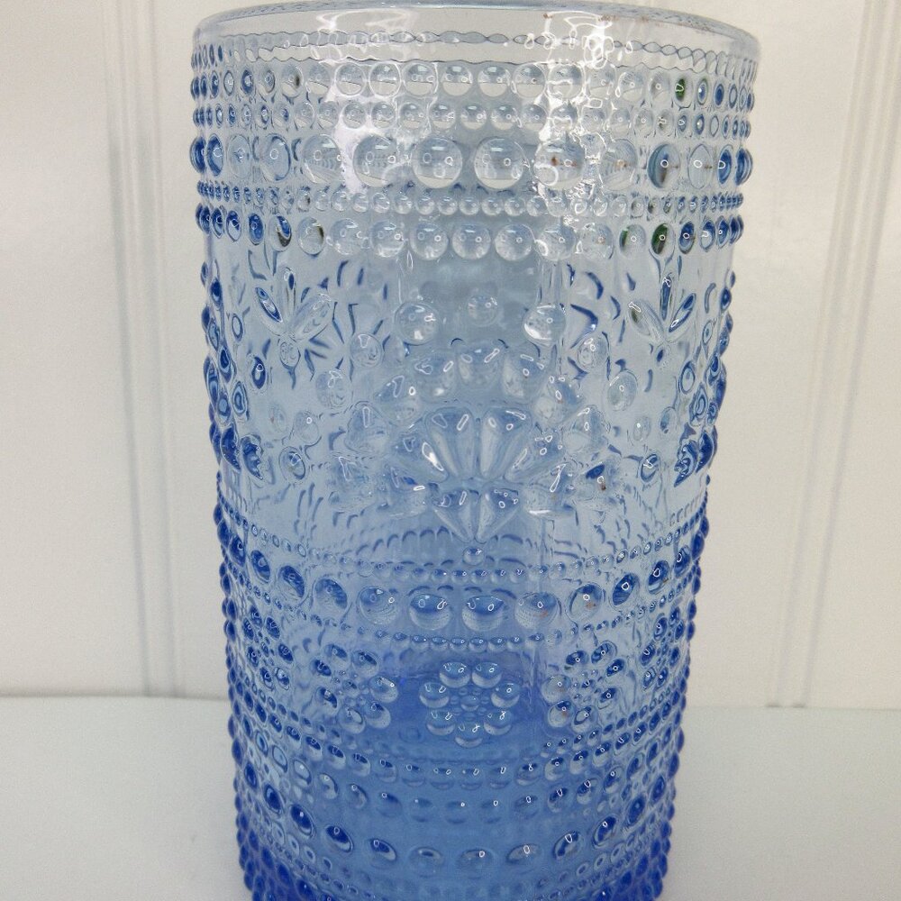 Set of 4 Pioneer Woman Channing Embossed Glass Tumblers Blue 18oz New